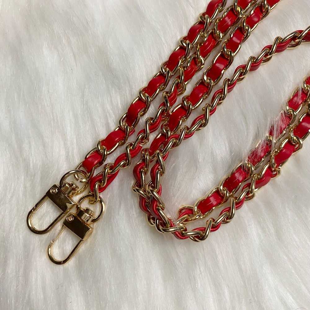 crossbody metal Chain Replacement strap gold red leather 48"